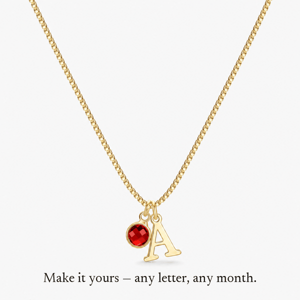 Sylvie Initial Birthstone Necklace - any letter, any birthstone month