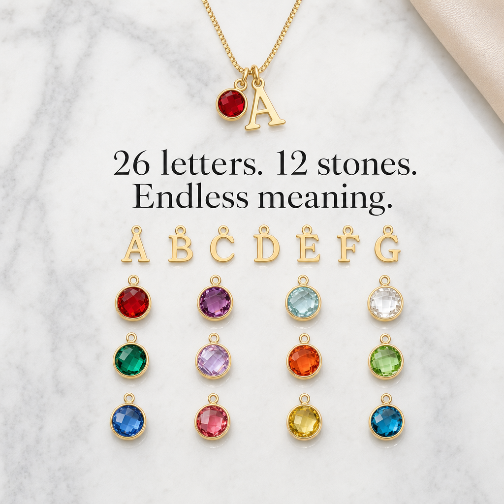 Sylvie necklace - 26 letters and 12 birthstones to choose