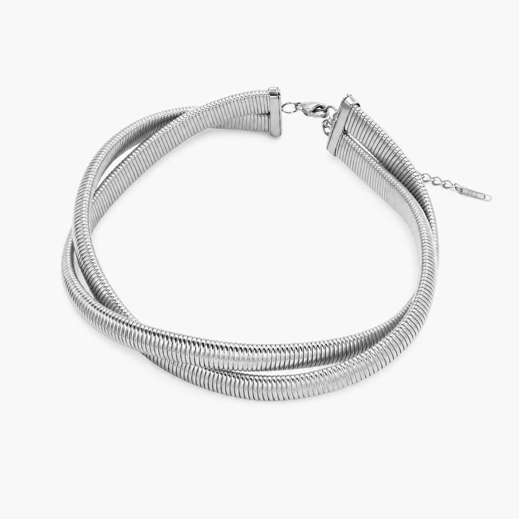 Twisted Harmony Choker Necklace (Silver)
