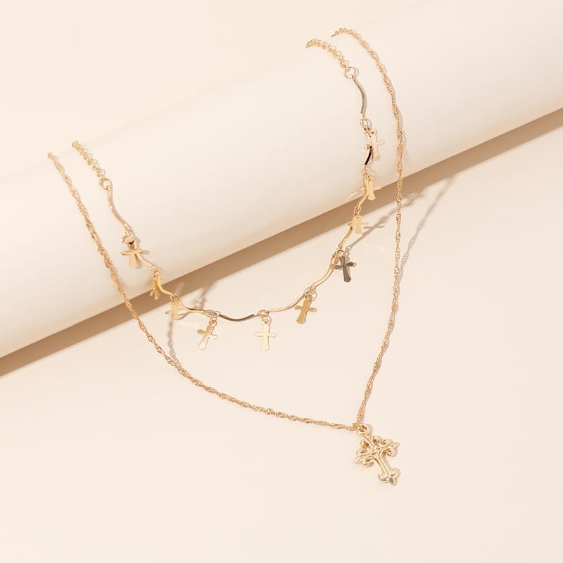 Multilayered Crucifix Choker