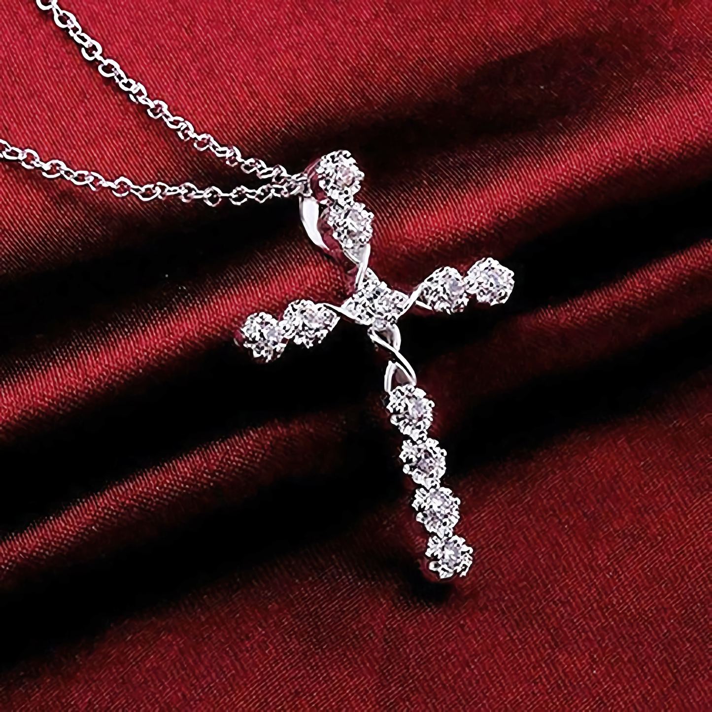 Sterling Silver Diamond Twist Cross Necklace