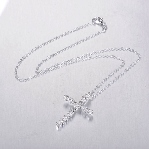 Sterling Silver Diamond Twist Cross Necklace