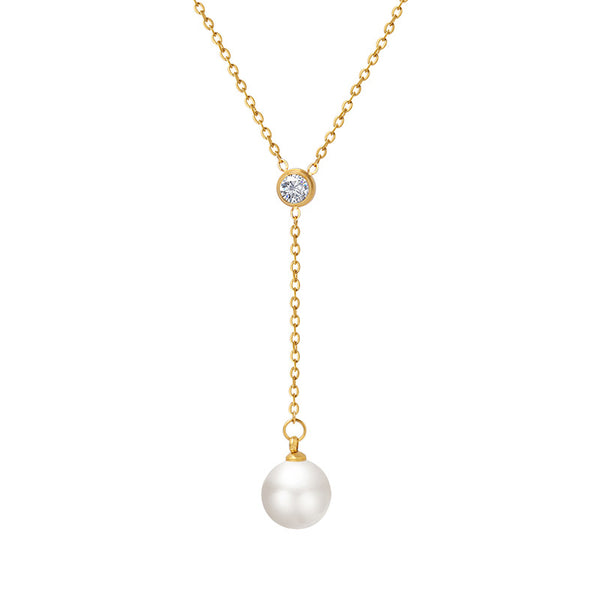 Lila Crystal Pearl Gold Necklace